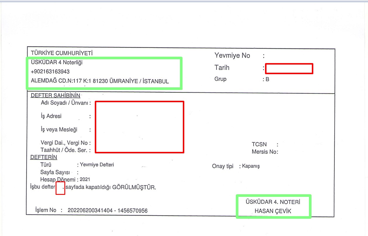 NOTER FORMU 1 Yevmiye Maddesi